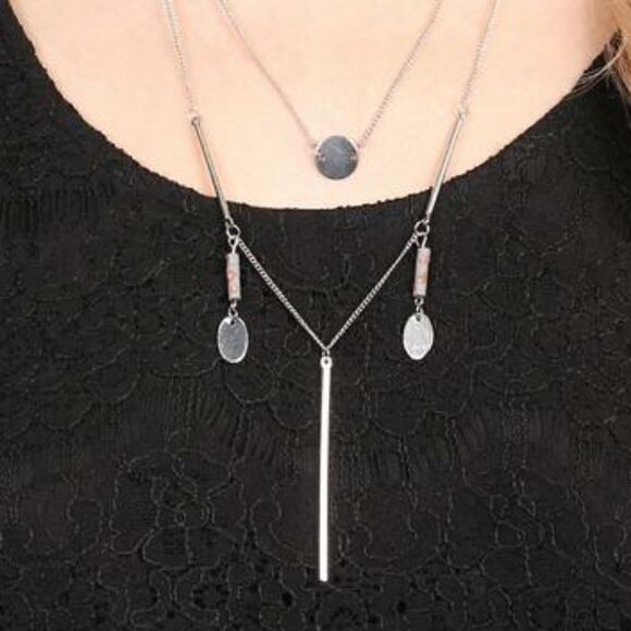 Boho Lariat Layering Silver Tone Earthy Necklace - Picture 4 of 6